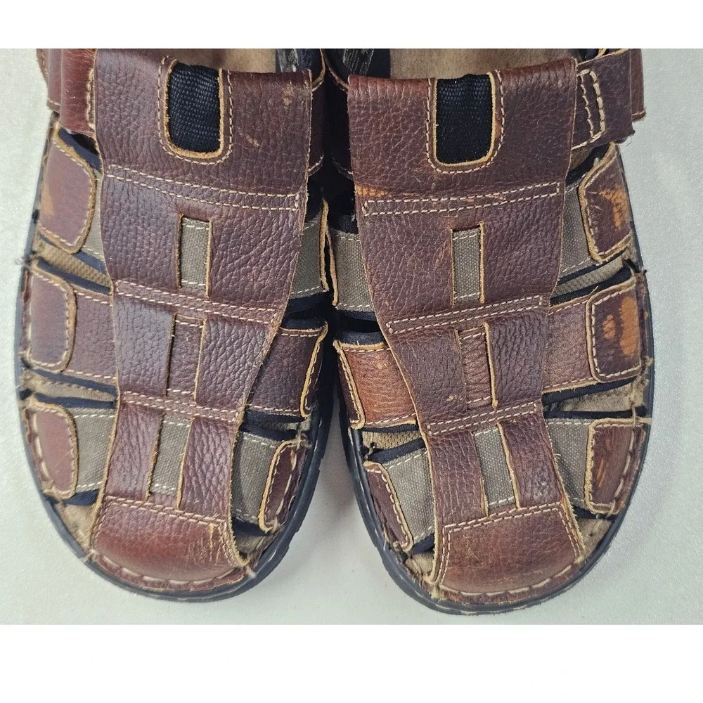 Dexter Mens Brown Leather Fisherman Sandals 10.5 Closed Toe Casual Shoes 59015